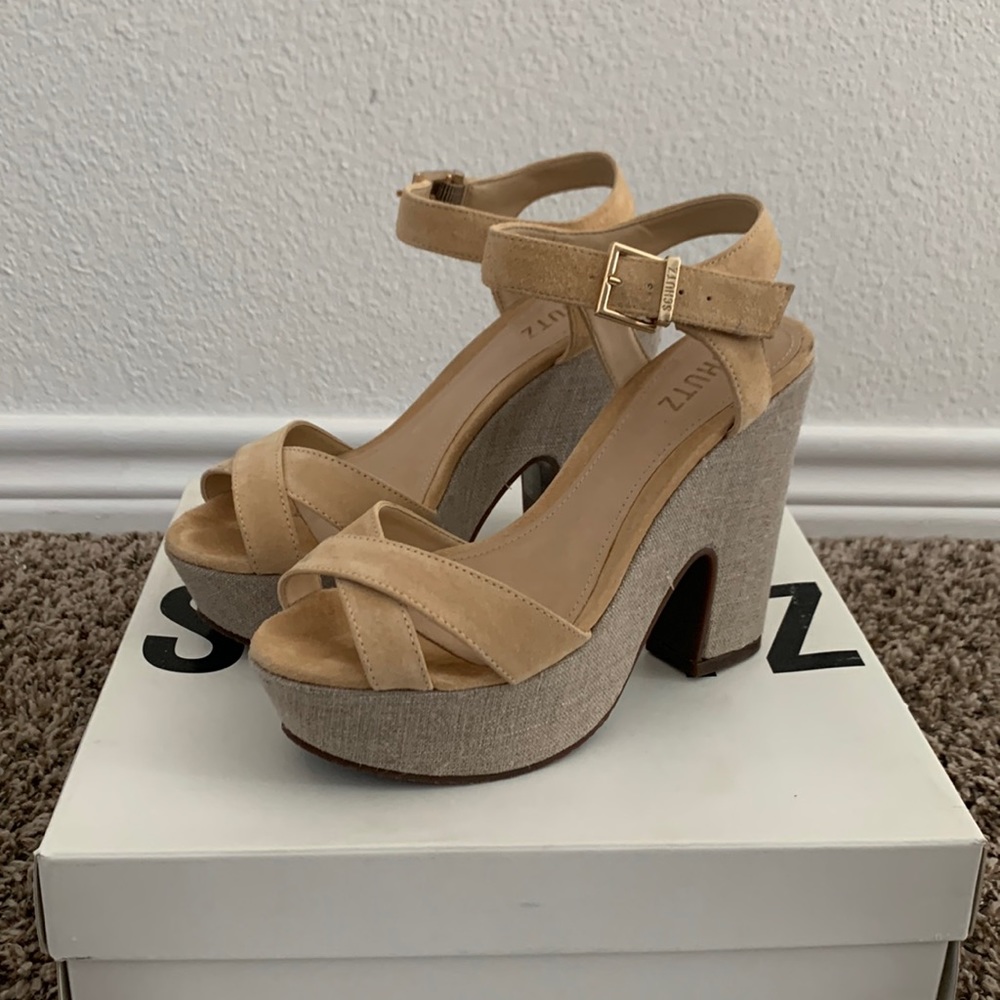 Schutz Noreen light wood platform sandals size 7